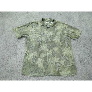 Moda Campia Moda Button Up Shirt Mens Large‎ Green 100% Rayon Floral Hawaiian
